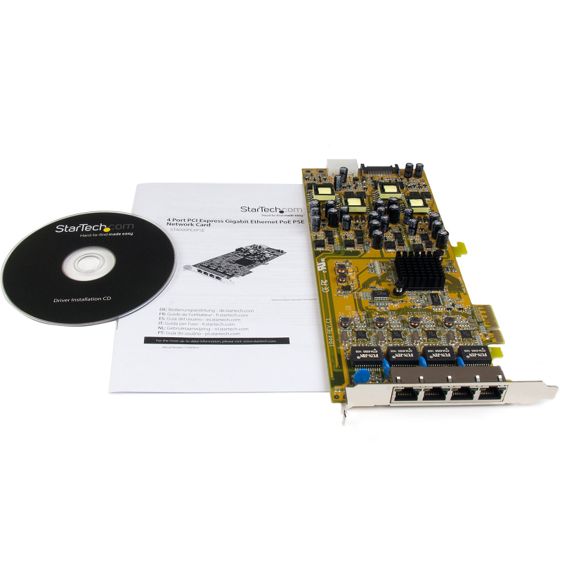 StarTech ST4000PEXPSE 4 Port Gigabit PoE PCIe Network Card - PSE PCI Express NIC